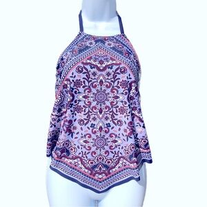 Kona Sol Women’s Swimsuit Bathing Suit Bikini Tankini Bohemian Scarf Top M 8 10